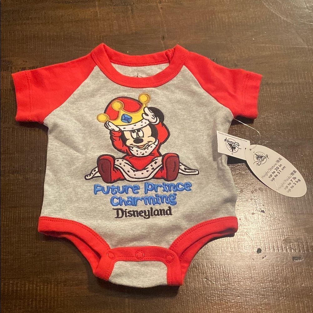 Disney Red and Gray Bodysuit onsie with Princess Charming Mickey Mouse Design
